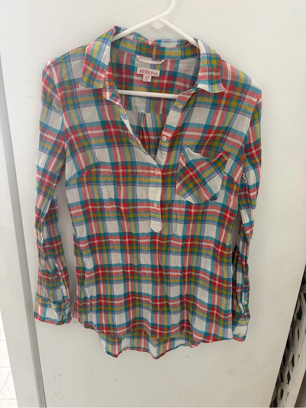 Merona women’s ' Multicolor Plaid Shirt - Lightweight Button-Up